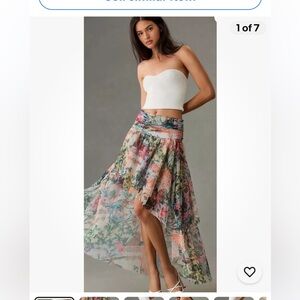 Anthropologie High Low Tulle Maxi Skirt Floral Green Orange Rose Brown